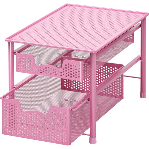 Stackable 2 Tier Sliding Basket Organizer Drawer (2-Tier / Pink)