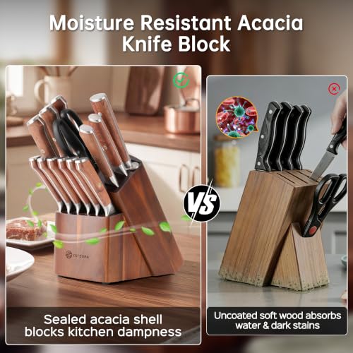 14 PCS Japanese Knife Set with Block and Sharpening Rod (14PCS knife block set)