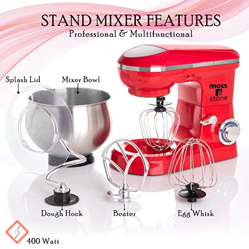 Stand Mixer 6 Speed Electric Mixer With 5.5 Quart Stainless Steel Mixing Bowl (Red)