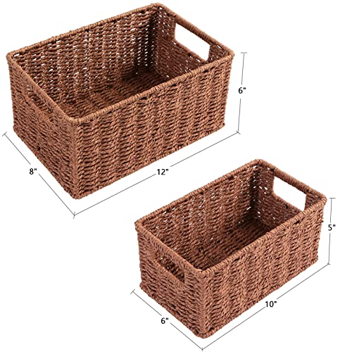 Woven Baskets for Storage (12 x 8 x 6 inches / Dark Brown)