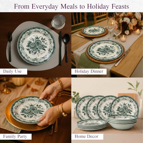 Royal 12 Piece Porcelain Dinnerware Set for 4 (12 / VICTORIA Green)