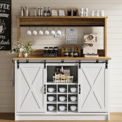 47" Coffee Bar Cabinet with Storage Hutch & Wine Rack (47Inch / White)