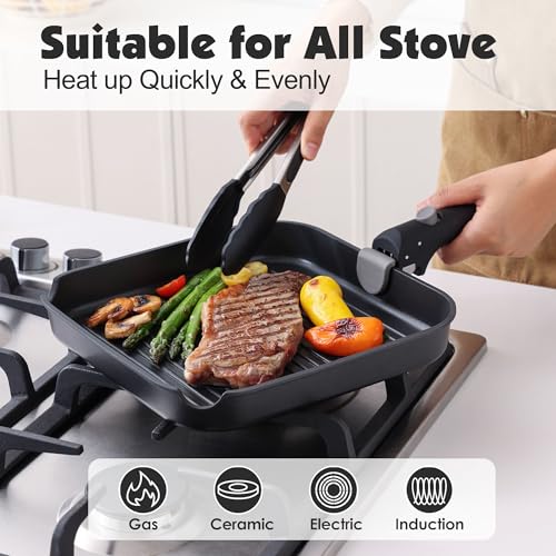 17 Piece Nonstick Detachable Handle Pots and Pans Set Black (Black / 17 Piece)