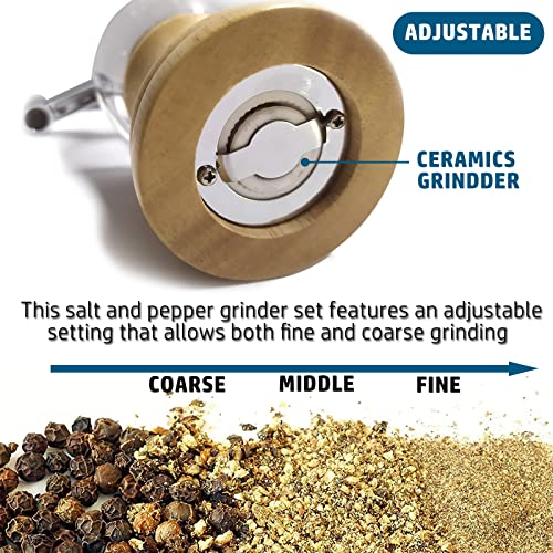 Wooden Salt and Pepper Grinder Set Manual Hand Cranked Salt & Pepper Mill (Burlywood 2pcs-5in)