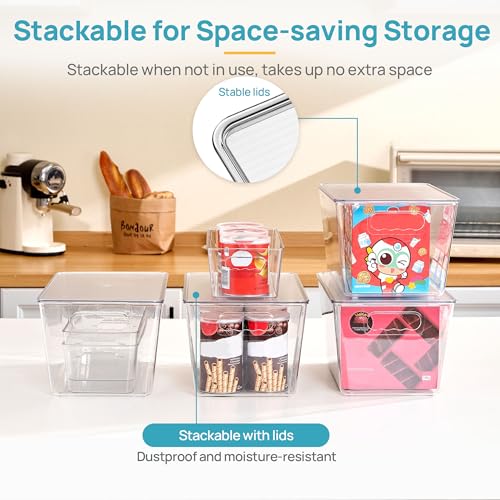 8 Pack Clear Storage Bins with Lid Set for Pantry Organizer (Set A)