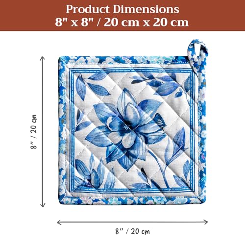 Pot Holders 100% Cotton Potholders (028 - Summer Blues / 8" x 8" (Pot Holder Pack of 1))