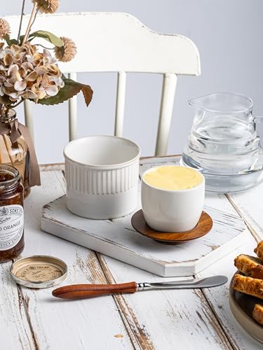 French Butter Dish (Cream White / Stripe-3.94"dia)