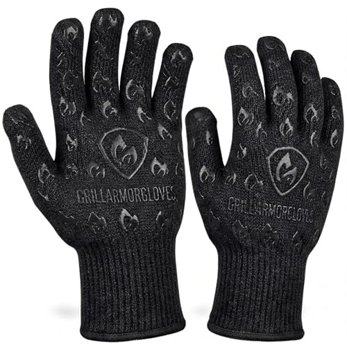 Grill Armor Oven Gloves with Fingers (One Size Fits Most Extra Long Cuff / Black)