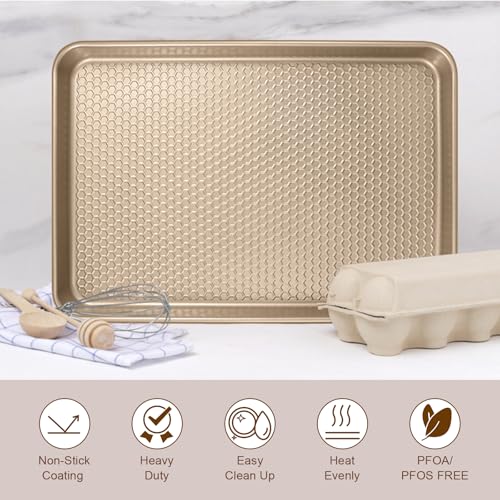 Baking Sheet Pan Set of 2 (17.5x12x1 inch Set / Textured Champagne Gold)