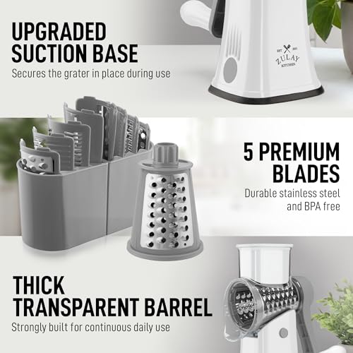 Rotary Cheese Grater Manual Hand Crank 5 Blade Shredder