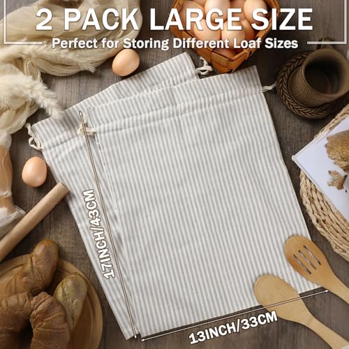 2 Pcs Linen Bread Bags for Homemade 13 x 17 Inches Sourdough Bread Container Reusable Linen Storage Bag with Plastic Saver Natural Large Storage for Artisan Bag (2 Count)