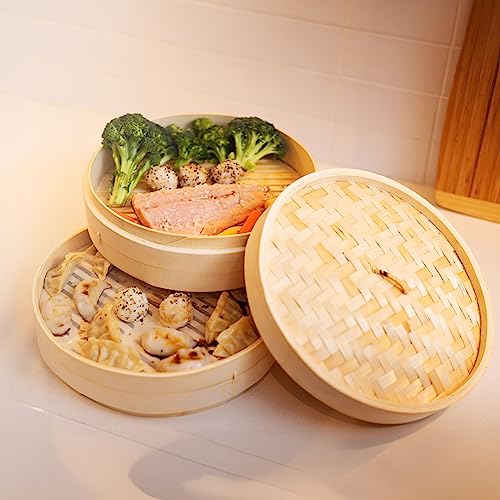 2 Tier Bamboo Steamer Baskets (12 inch - bamboo)