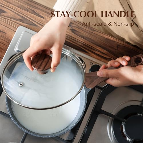 Nonstick Sauce Pan Set with Lid (Gray Granite / 1.5 + 2.5 Quarts)