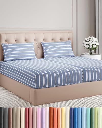 Split King Size 5 Piece Sheet Set (42 - Blue Stripes 3 / Split King Size)