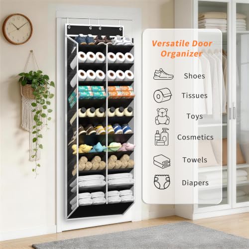 20 30 Pairs Over the Door Shoe Organizer (Black-1 Pack of 20 Pockets)
