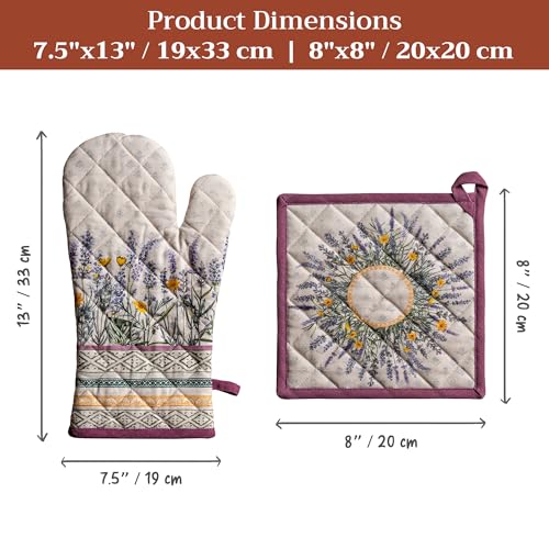 100% Cotton Oven Mitt & Pot Holder Set (016 - Fanny Lavender / 7.5" x 13" & 8" x 8" (Oven Mitt & Pot Holder))