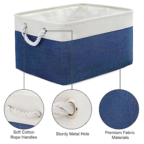 Collapsible Storage Bin for Shelves (White & Blue / 3PCS/Large - 15.7Lx11.8Wx8.3H)