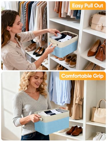 4 Pack Fabric Closet Storage Bins for Shelves (Skyblue / 4PCS/Small-12x8x8)