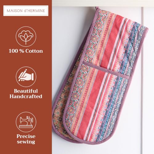 Double Oven Mitts 100% Cotton Double Oven Glove (075 - Ispahan / 7" x 35" (Double Oven Mitt))