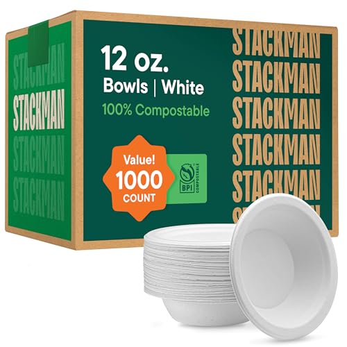100% Compostable Paper Bowls 12 oz. [1000 Count] Heavy (7 inch Bowl (12 oz) -- 1000 Pack)