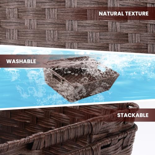 Large 2 Pack Plastic Wicker Storage Baskets (17" x 13" x 5.5" / Brown)