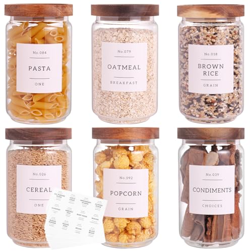 6 Set Glass Pantry Storage Jars with Acacia Airtight Lid (23 oz (6 pcs))