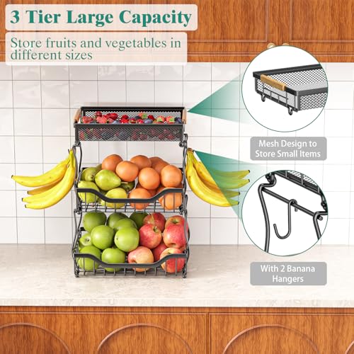 3 Tier Countertop Fruit Mesh Basket for Kitchen (3 Tier Mesh Basket Top)