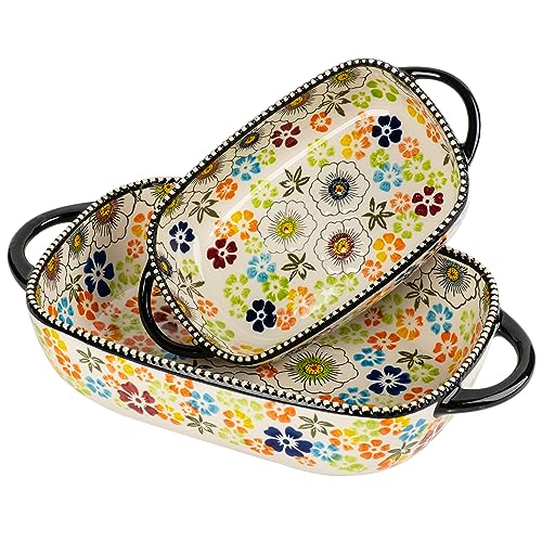 Retro pastoral style Ceramic Baking Dish Rectangular Bakeware Set Baking Pan (Green Traces)