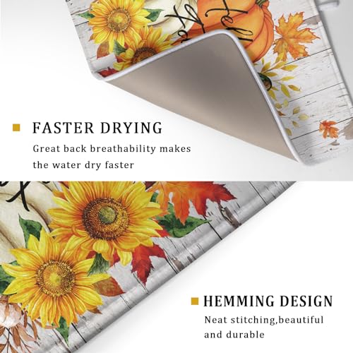 Hello Fall Dish Drying Mat for Kitchen Counter 18x24 Inch Orange Pumpkin Absorbent Drying Pad with Hanging Loop Autumn Home Decoration (Hello Fall Pumpkin / 18" x 24")