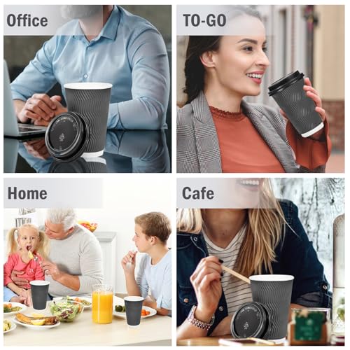 50 Pack 12 oz Insulated Disposable Coffee Cups With Lids (Gray / 12OZ-50Pack)