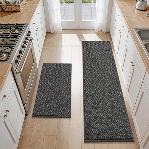 Kitchen Rugs Set of 2 Non (Dark Grey / 17“x30”+17“x60”)