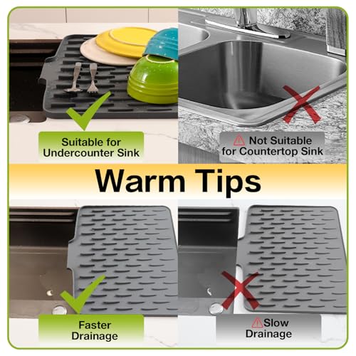 Silicone Dish Drying Mat for Kitchen Counter (A:Silk Gray / 15.7" x 13")