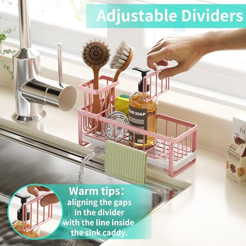 Sponge Holder for Kitchen Sink (Pink / with Dishcloth Holder)