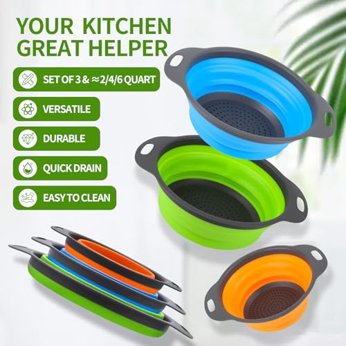 Tri Color Silicone Collapsible Colander Set (3 Count)