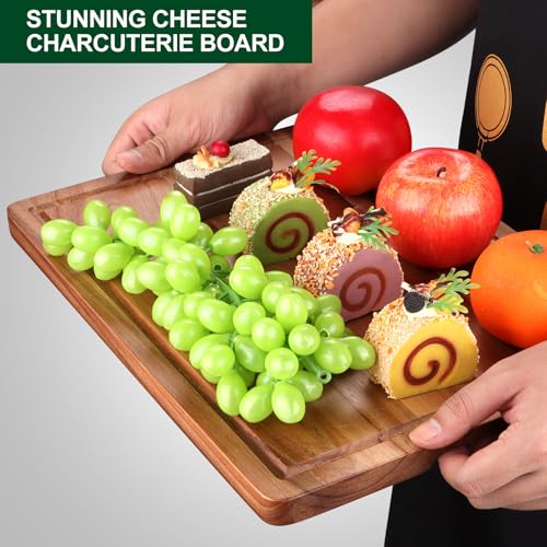 Extra Large Acacia Wood Cutting Board Set of 3 Wooden Chopping Board With Holder Fruit Cutting Boards Charcuterie Boards for Kitchen Bread Cheese Serving Board Meat Cutting Board Carving Board (Acacia Wood / 3-Piece Set: 17" x 12", 15" x 11", 13" x 10")