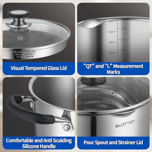 6 Quart Stainless Steel Stock Pot with Strainer Glass Lid (6 Quarts)