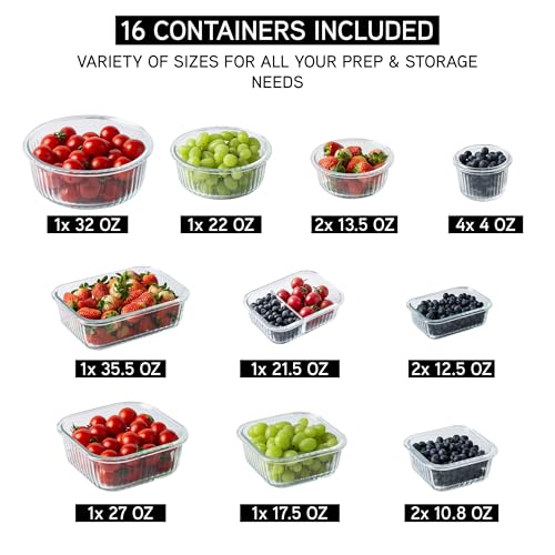 Premium 32 Pc. Borosilicate Glass Food Container Set with Dividers (Fluted Ombre Black)