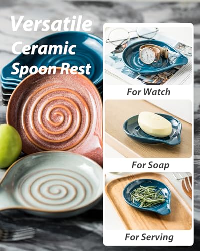 Spoon Rest Ceramic Spoon Holder for Stove Top (1.Blue)