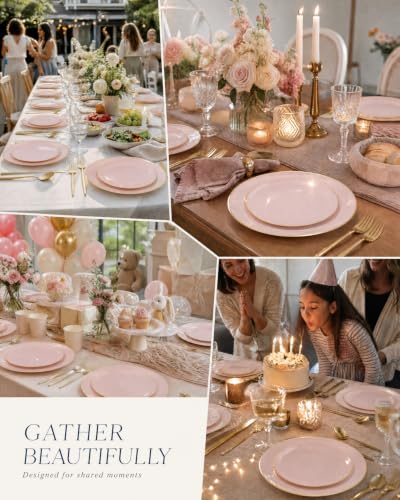 200Pieces Pink Plastic Plates (Pink / 200 PCS)