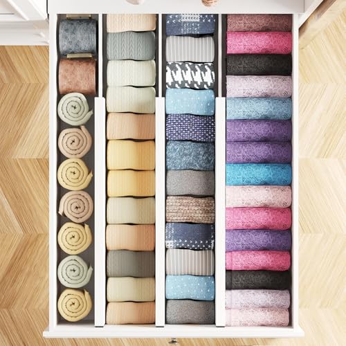 Bamboo Dresser Drawer Dividers 6 Pack (4.65''H, 17''-22''L / WHITE)