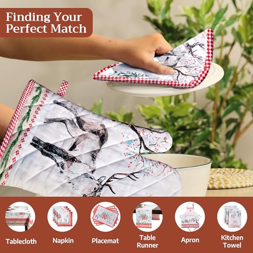 Maison d'Hermine Oven Gloves 100% Cotton Oven Mitt (116 - Rural Christmas / 7.5" x 13" (Oven Mitt))