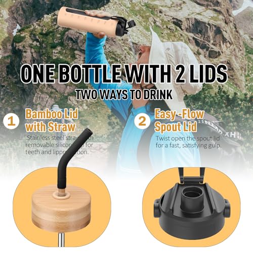 24oz Glass Water Bottle with Straw and 2 Lids (Black / 24 Ounces)