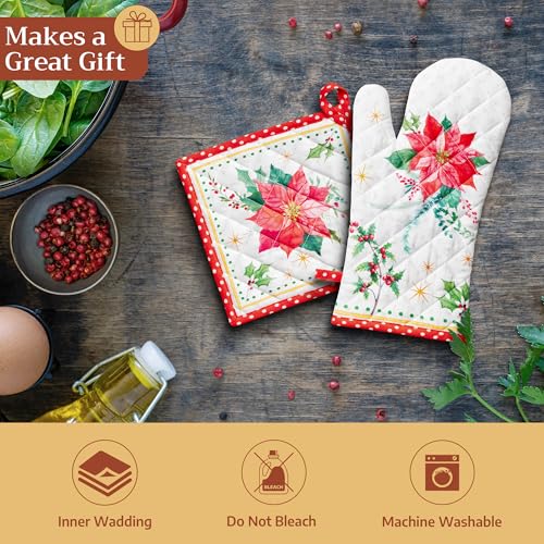 Pot Holders 100% Cotton Potholders (117 - Poinsettia Christmas / 8" x 8" (Pot Holder Pack of 1))