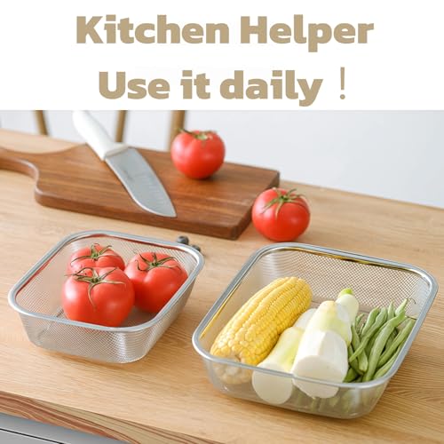 18 8 Stainless Steel Fine Mesh Strainer Basket with Feet (12.2 inch / Sleek Square)