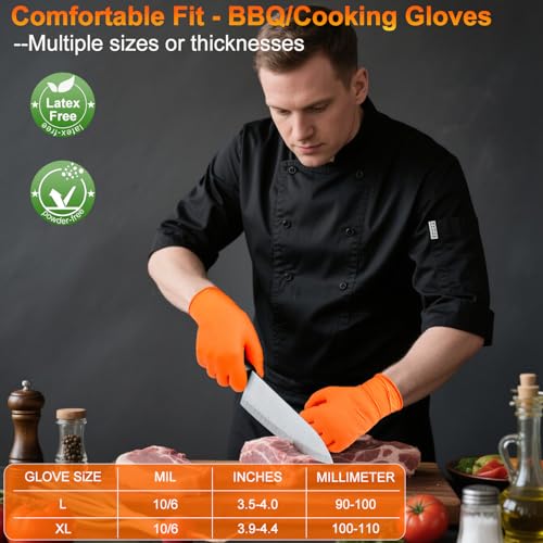 BBQ Gloves Disposable (X-Large / 10mil Nitrile - Orange)