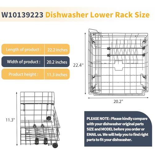 W10139223 Dishwasher Lower Rack Replacement for Whirlpool Maytag Jenn