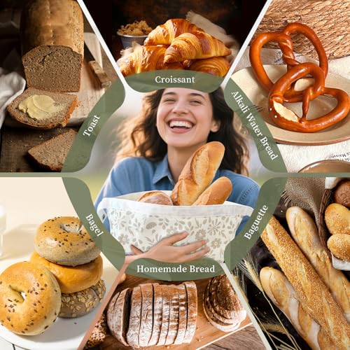 Bread Bags Reusable Beeswax Bread Bags for Sourdough (Green Floral, Beige Floral)