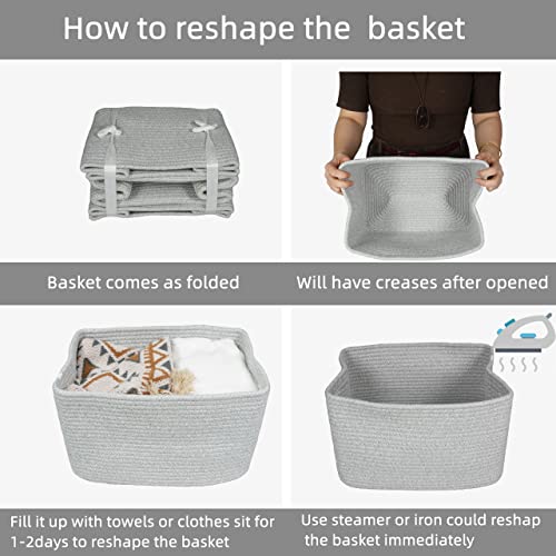Woven Cotton Rope Storage Baskets 15x10x9.3" 3 Pack Grey (Grey)