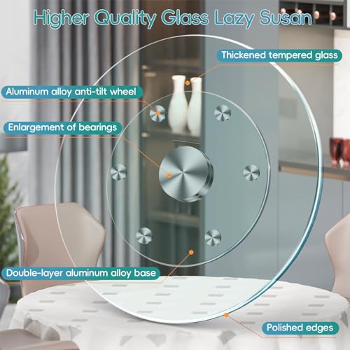 27" Large Lazy Susan for Dining Table Kitchen Glass Turntable with Aluminum Alloy Bearing (27 inches)