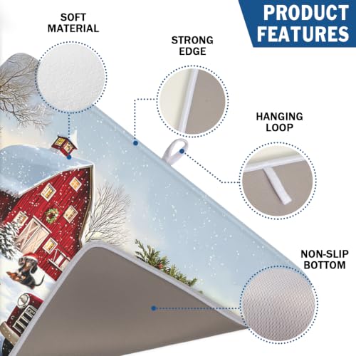 Red Truck Dish Drying Mat Winter Xmas Tree Drainer Rack Pad 18"x24" Microfiber Absorbent Quick Dry Dish Sink Mat for Table Kitchen Counter (Red Truck Snowman / 18x24 inch)